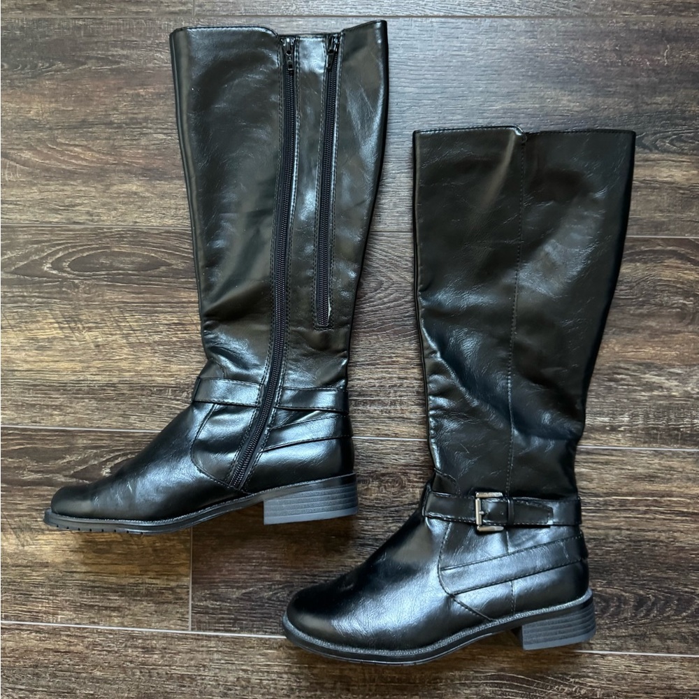 Aerosoles Black Tall Boots Buckles Zippers Size 6.5
